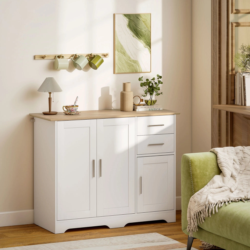 Credenza con 2 cassetti e 3 ante ¨C Xylo ¨C Bianco e legno naturale 100x40x78 cm