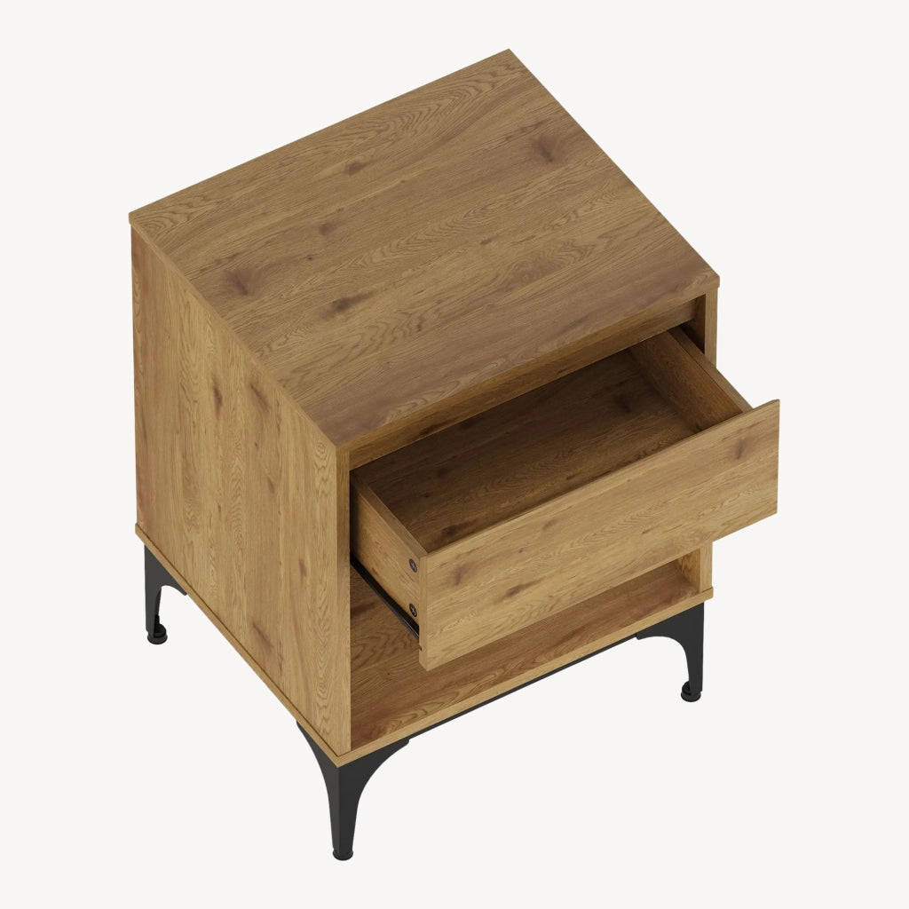 Tavolino Laterale Kistiandi Comodino con Cassetto 62 x 46 x 40 cm - Effetto Rovere Scuro [en.casa]