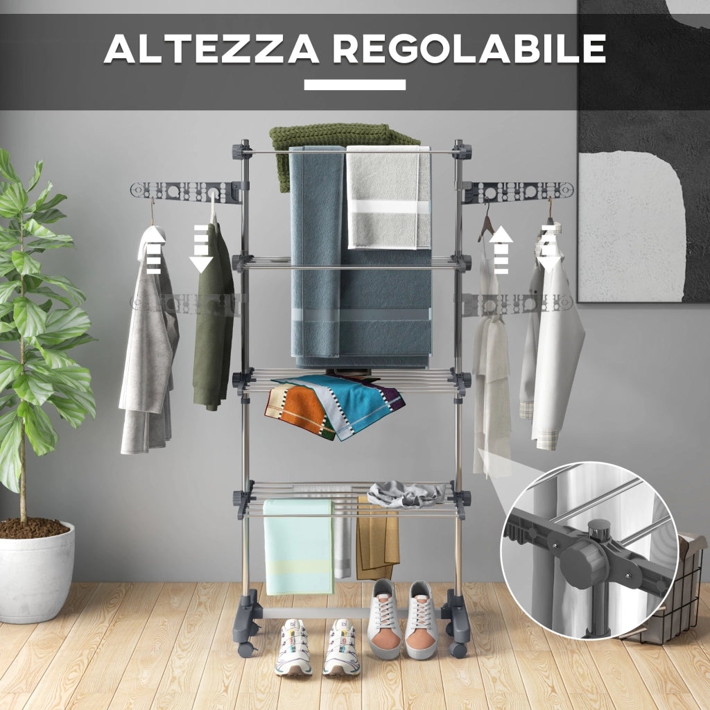 Stendino Verticale ¨C Minimal ¨C Grigio e Argento, Acciaio e Plastica, 142x55x172 cm