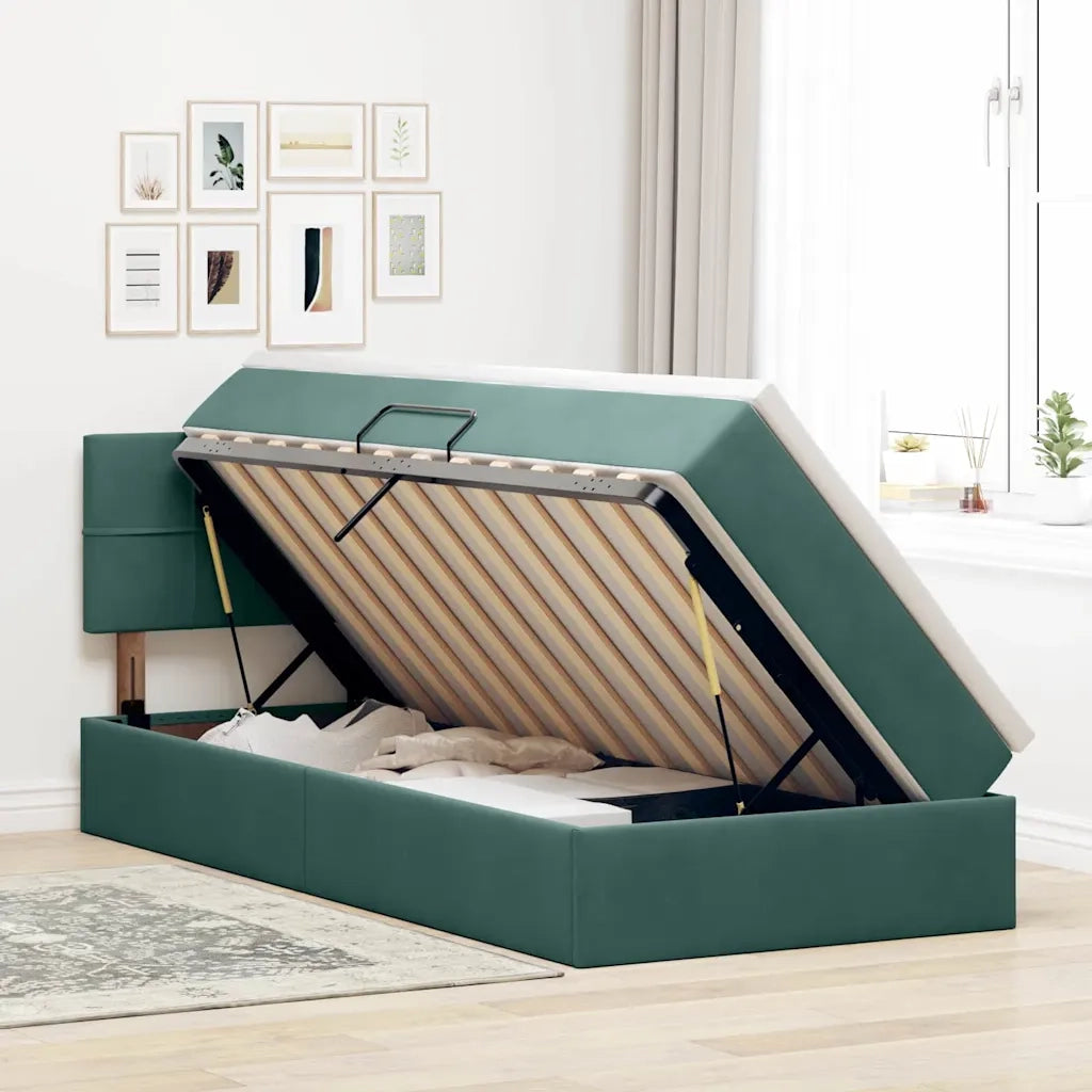 Letto con contenitore e LED Verde Scuro 90 x 190 cm Velluto