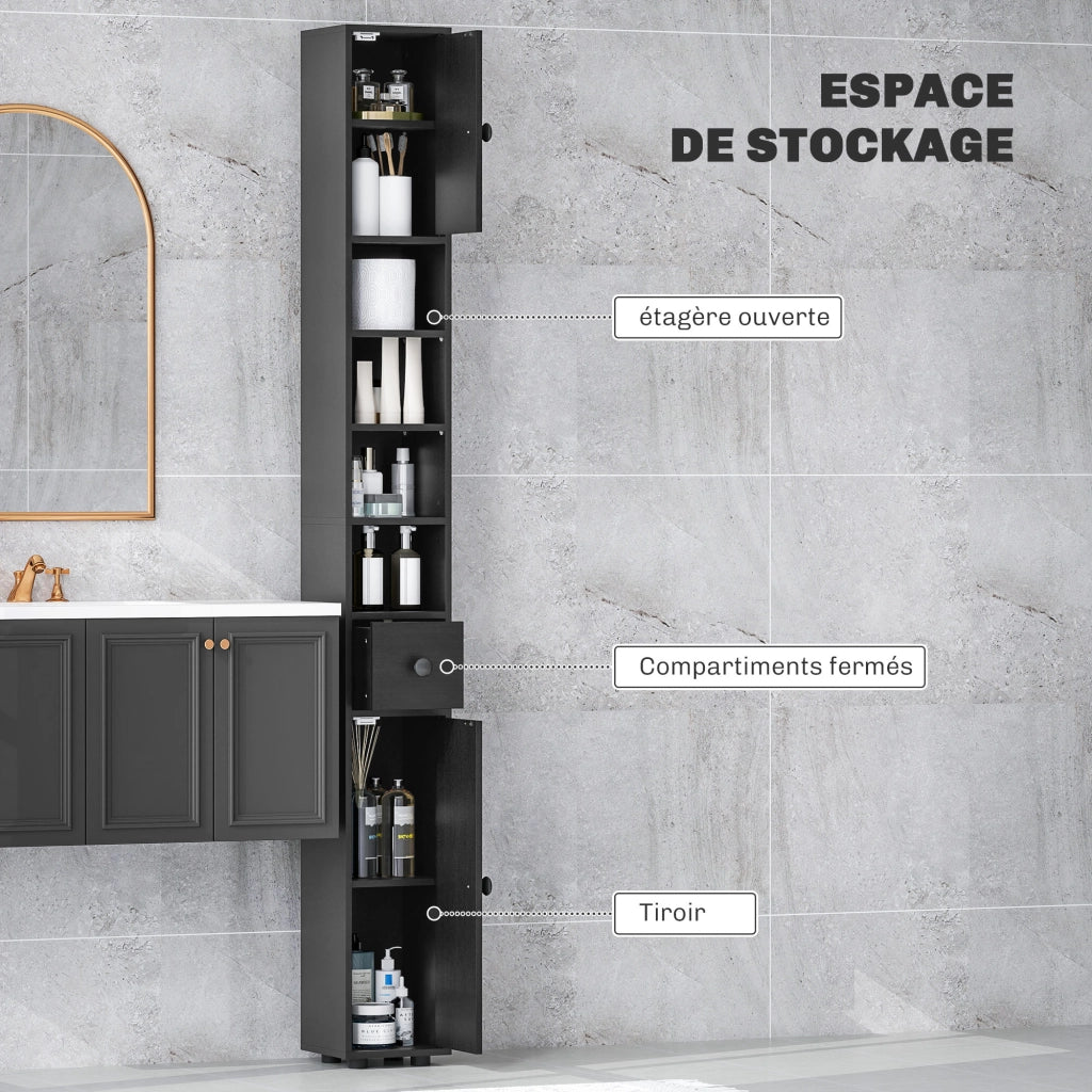 Colonna Armadietto Bagno con Ripiani Regolabili ¨C Minimal ¨C 20x20x180 cm Nero