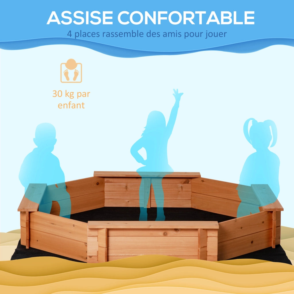 Sandbox in legno massello, ottagonale, 140x140x21.5 cm, con bache e copertura ¨C Minimal ¨C arancione