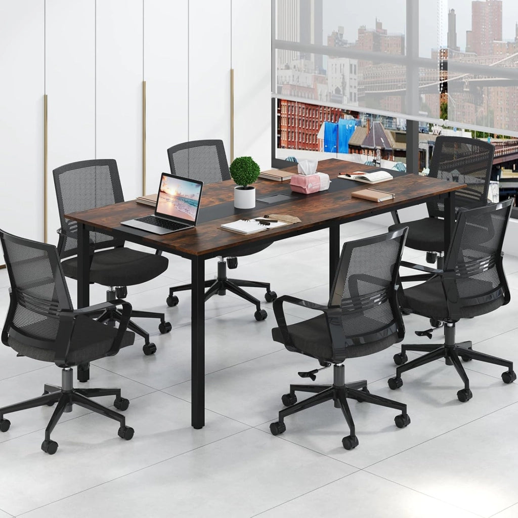 Tavolo da Conferenza 180 x 90 cm, Tavolo Rettangolare Grande per Riunioni per 8-10 Persone con Passacavi per Ufficio e Sala Riunioni
