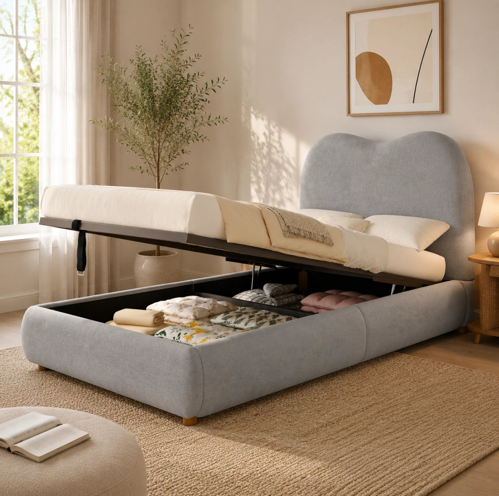 Letto imbottito per bambini 90x200 cm con contenitore e rete a doghe