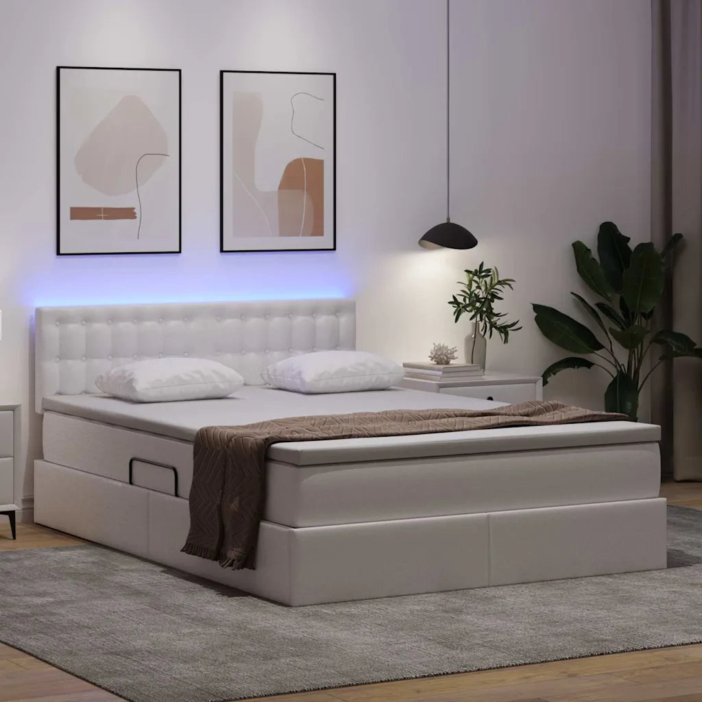 Letto con contenitore e LED con led Bianco Puro 140 x 200 cm