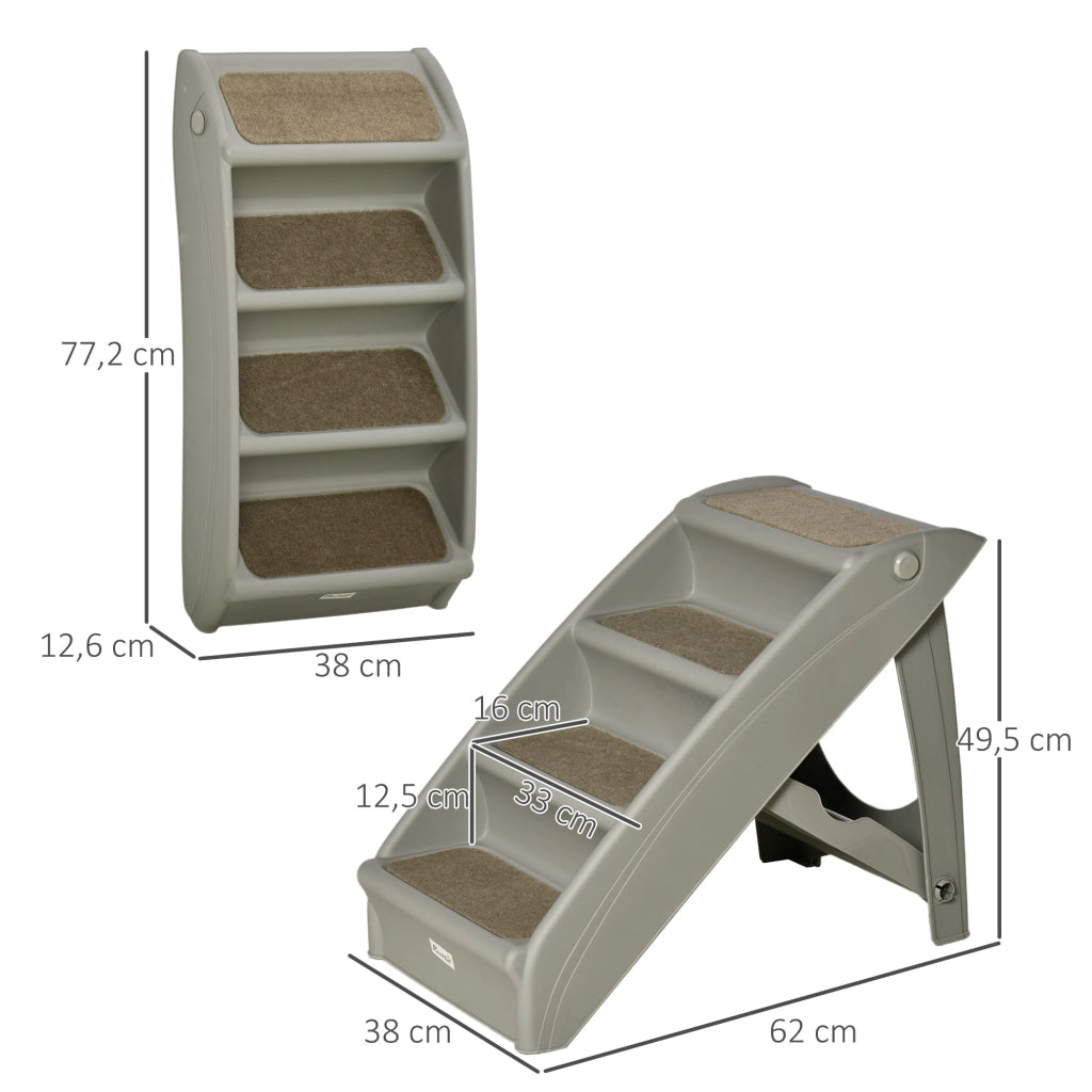 Scalino per Letti Cani Gatti Portatile con Tappetino Antiscivolo ¨C Minimal ¨C Grigio 62x38x49,5 cm