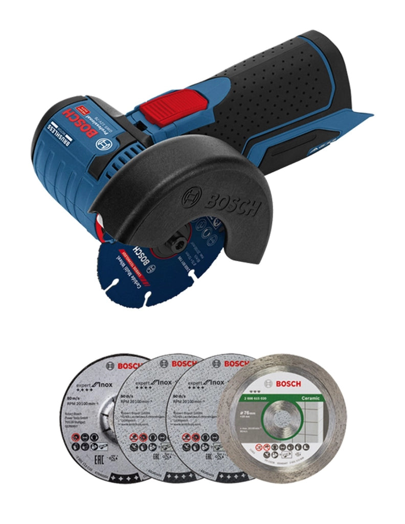 Smerigliatrice BOSCH GWS 12V-76 (2 x 2,0 Ah + GAL12V-20 + Dischi + Borsa)