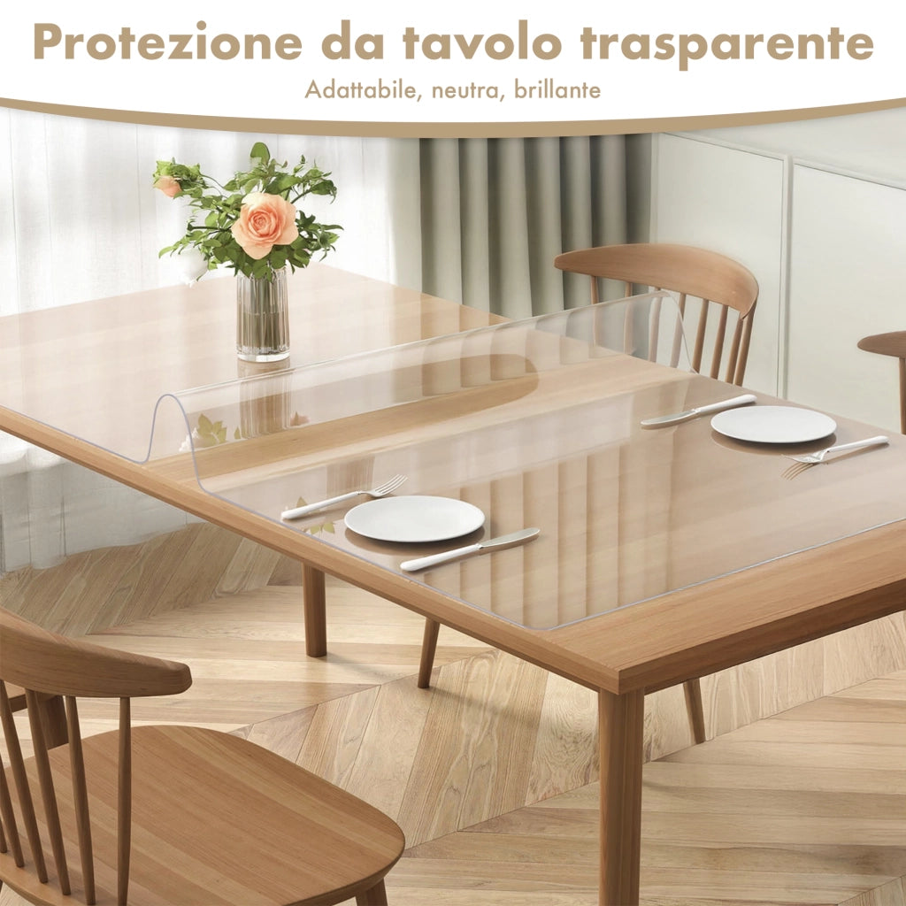 Copritavolo Trasparente In Pvc 1.5 Mm Pellicola Protettiva Cover Tavolo Tovaglia Protezione Mollettone Antimacchia Per Tavoli Cucina Salotto Ufficio Scrivania Urti Olio Graffi Impermeabile  Trasparenti - 100x100Cm
