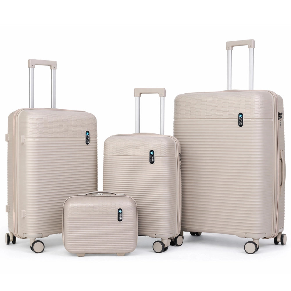 Set 3+1 Valigie Rigide Beauty Case Bagaglio Trolley Beige con Ruote Easy Roll