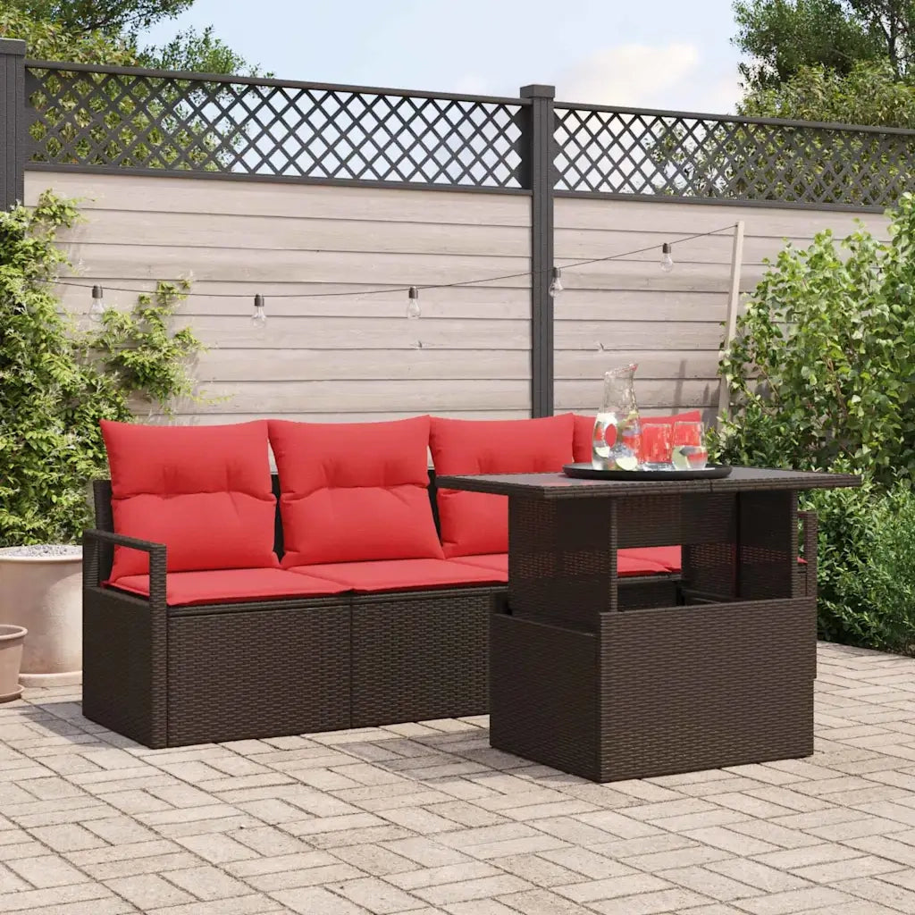 Set Divano da Giardino 5 pcs Marrone e Rosso polyrattan 3348730