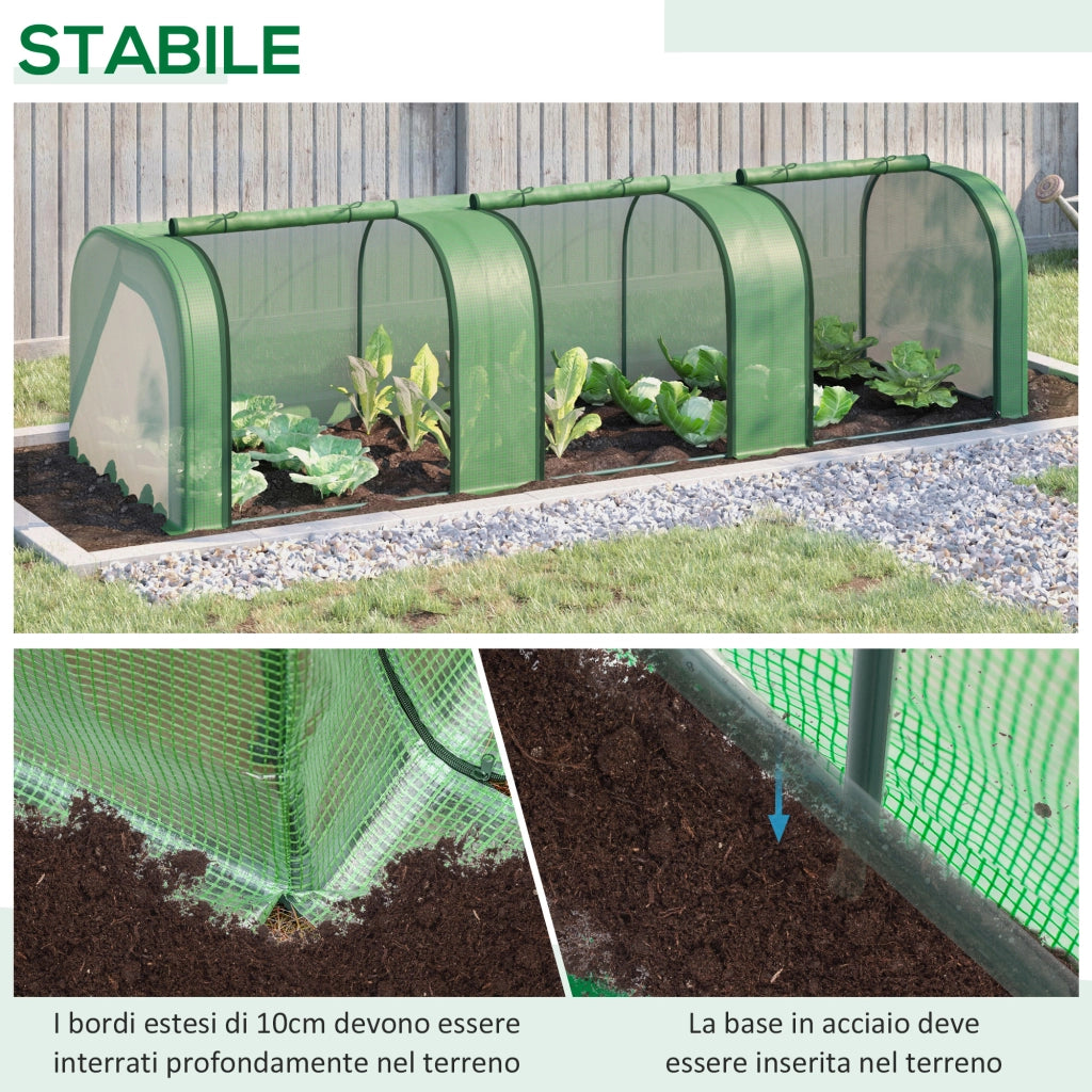 Serra Tunnel da Giardino ¨C Xylo ¨C Acciaio e Plastica PP Verde 295x100x80cm