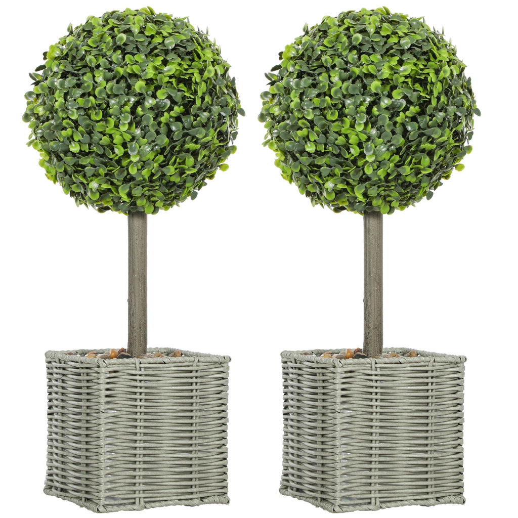 Pianta Artificiale Bosso Sferica 50cm ¨C Xylo ¨C Verde con Vaso Intrecciato e Ciottoli