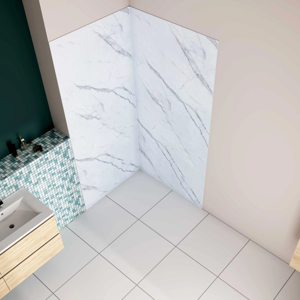 H.210 cm Pannello Doccia ad Angolo 80x100 cm Realizzato in Alluminio da 3 mm con Profili Finitura Bianco Alba per Rivestimento Parete Bagno
