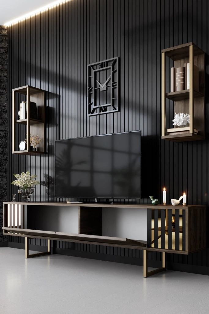 Porta TV in legno "Gold Line" - 180 x 30 x 48 cm - NoceNero