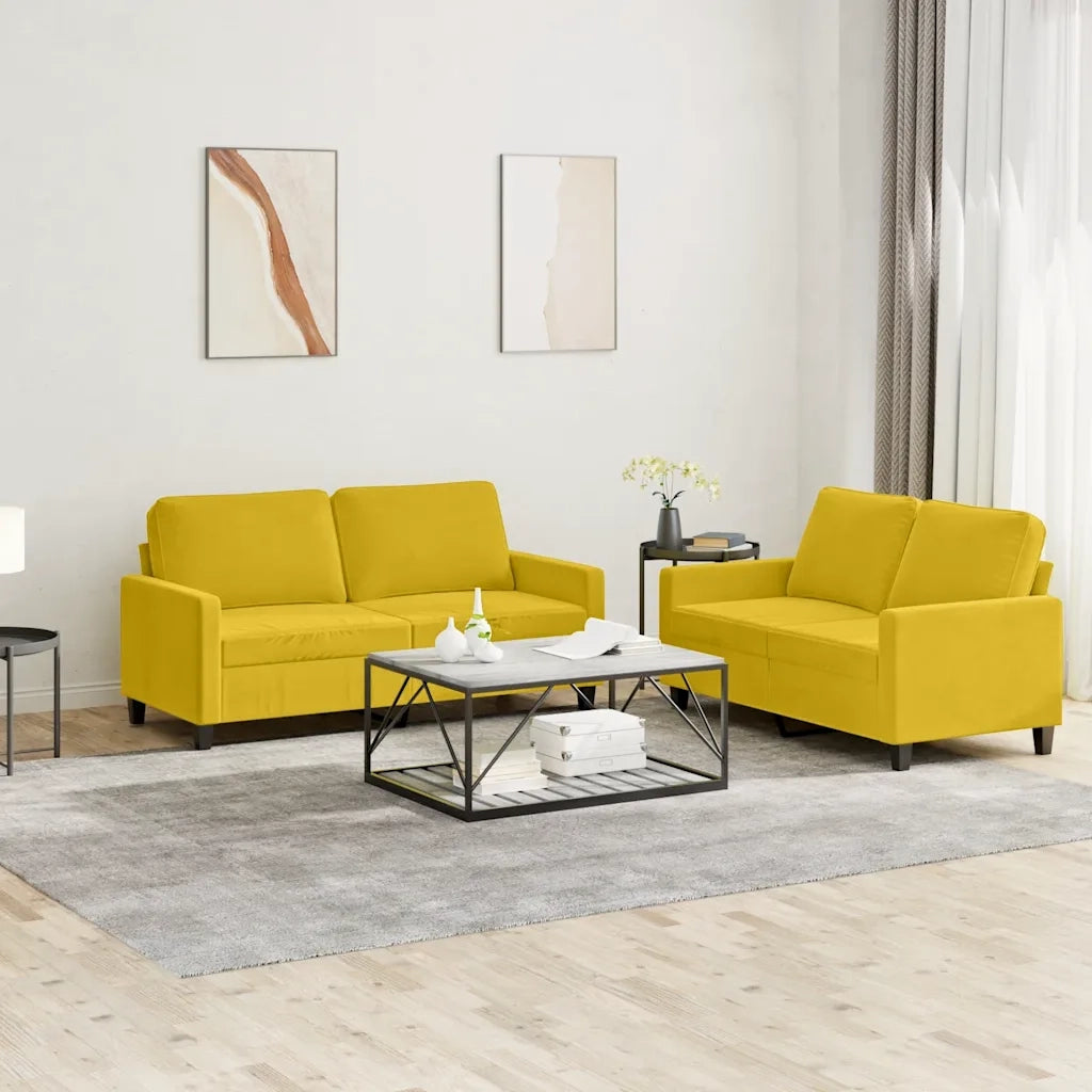 Set di Divani 2 pz con Cuscini giallo in Velluto