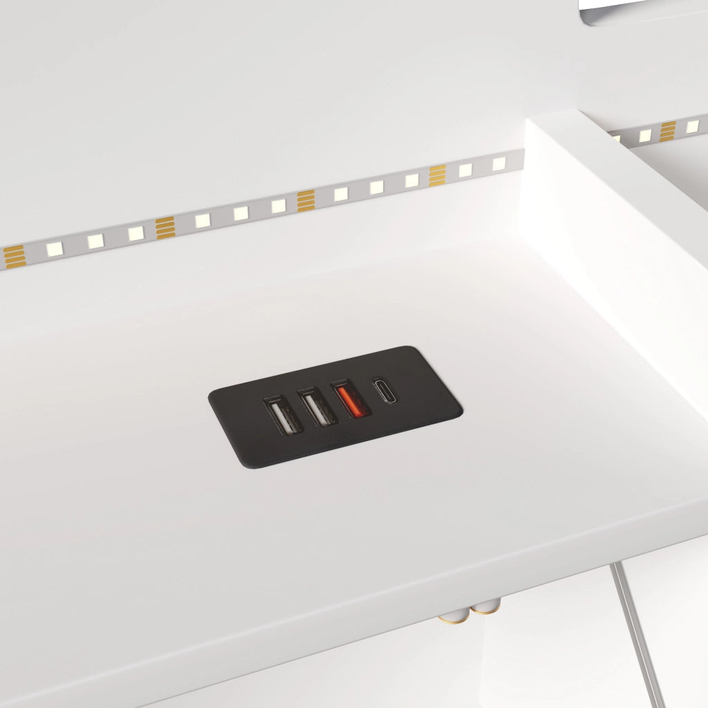 LETTO Contenitore idraulico 140x200 cm Bianco con USB-C e LED