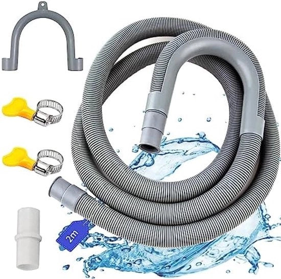 Slang per scarico per lavatrice 2 metri, estensione per carico, tubo per acqua con supporto e morsetti, diametro 20 mm, adatto per lavastoviglie