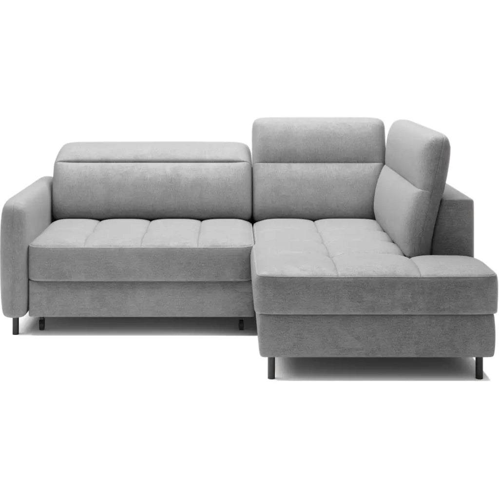Divano ad angolo destro convertibile BARNEA 208 cm grigio chiaro con vano portaoggetti