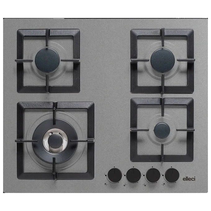 Elleci Plano 60 Piano Cottura a Gas 4 Fuochi Cemento Concrete Griglie Ghisa