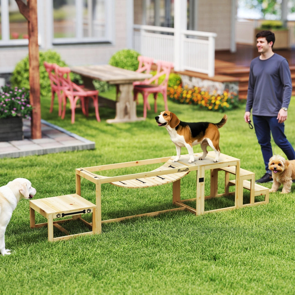 Set di agility per cani, set da 4 pezzi per l'addestramento del cane con ponte, scale, piattaforma, attrezzatura per agility realizzata in legno di