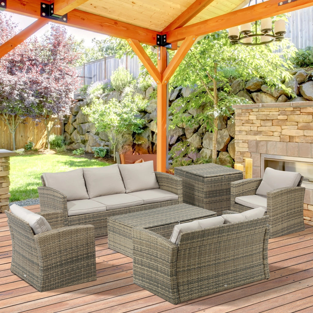 Set da Giardino 6 Pezzi in Polyrattan con Divani, Tavolino e Cuscini ¨C Minimal ¨C Beige