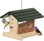 Piatto alimentare appeso per uccelli selvatici, piatto alimentatore in legno con contenitore per grasso per giardino, terrazza o balcone, dimensioni: 20 x 23 x 20 cm