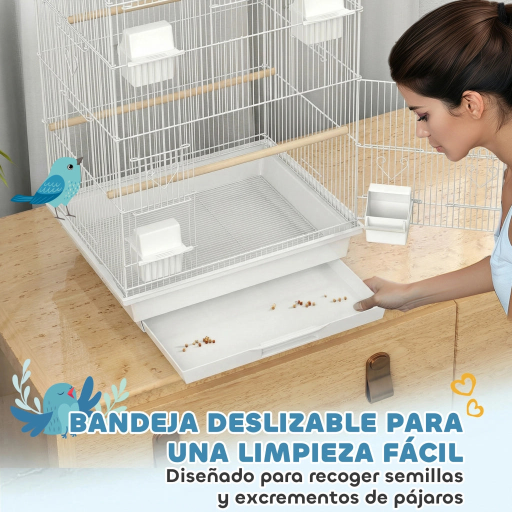 Gabbia per Uccelli con Mangiatoie Posatoi Altalena e Vassoio Estraibile ¨C Minimal ¨C 50.5x41x104 cm Bianco