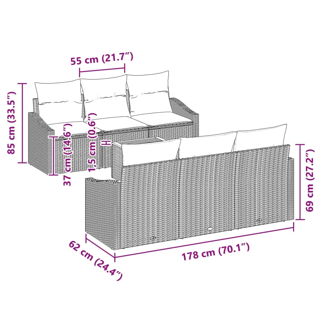 Set Divano da Giardino con cuscino 7 pcs Nero polyrattan 3347781