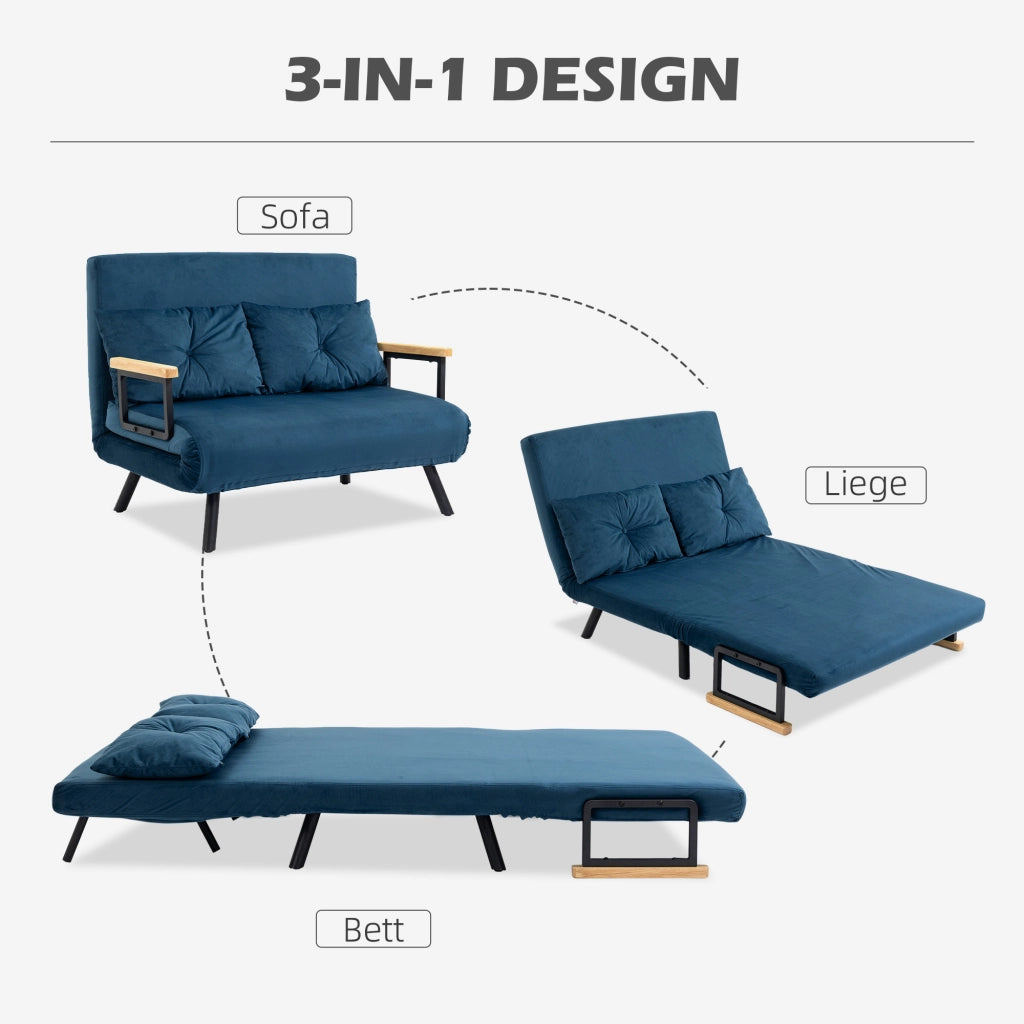 Divano letto 2 posti ¨C Minimal ¨C velluto blu naturale