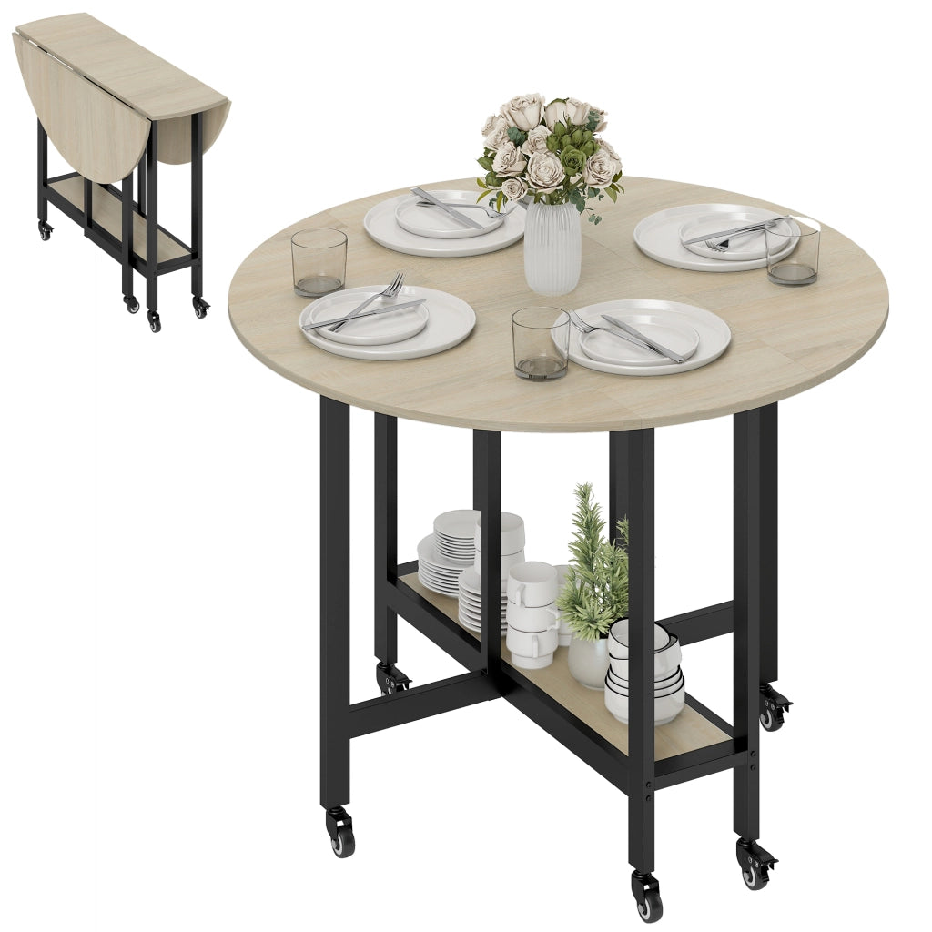 Tavolo pieghevole con ripiano aperto ¨C Xylo ¨C legno naturale, rotelle per cucina e pranzo