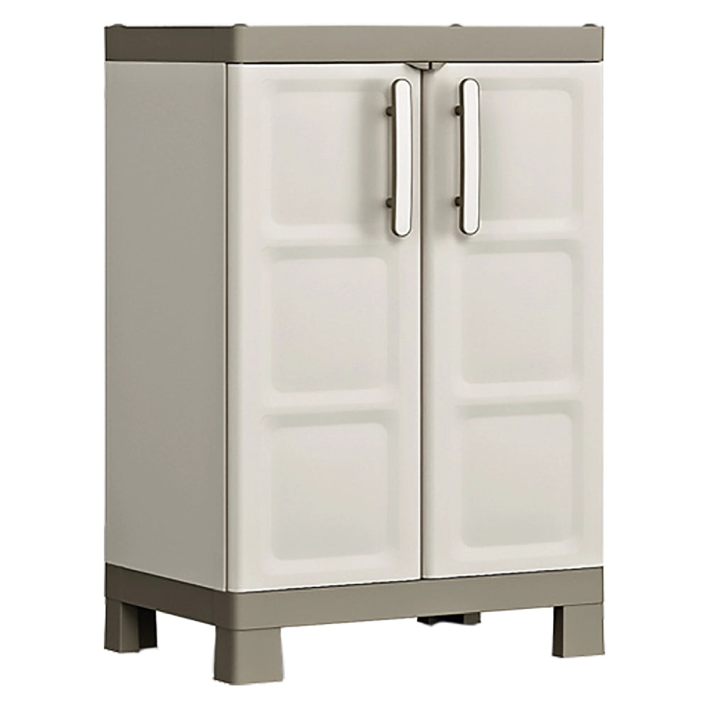 Armadio Basso in Resina con 2 Ripiani Regolabili e Chiusura Lucchettabile Colore Grigio e Nero Excellence Keter