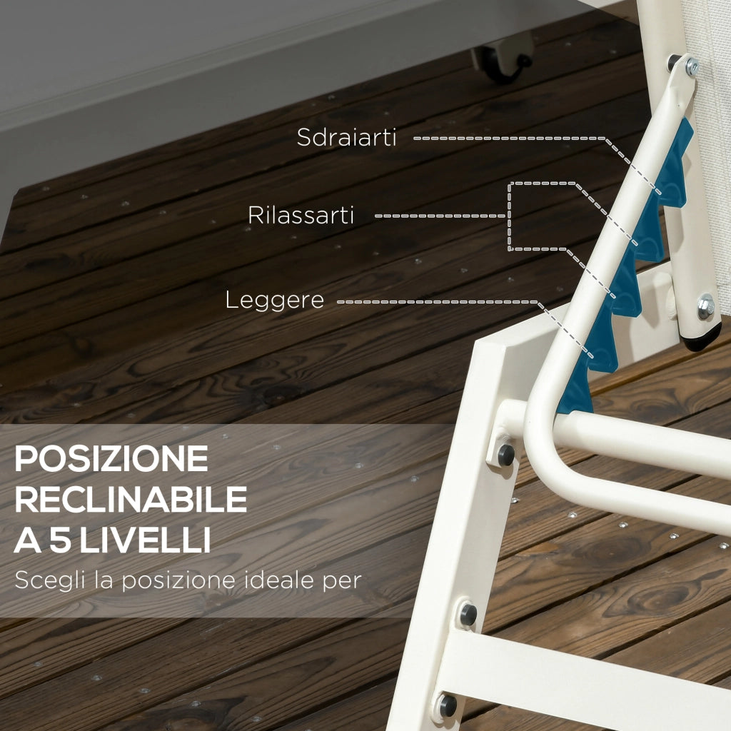 Lettino Prendisole Reclinabile 2 Posti ¨C Minimal ¨C Alluminio Poliestere Beige 55x195x30 cm