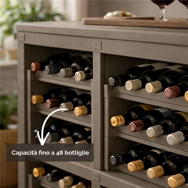 SCAFFALE PORTABOTTIGLIE PER 48 BOTTIGLIE 79X42,5X85,5 CM – CANTINETTA MODERNA A VISTA SENZA ANTE, MOBILE VINO MODULARE