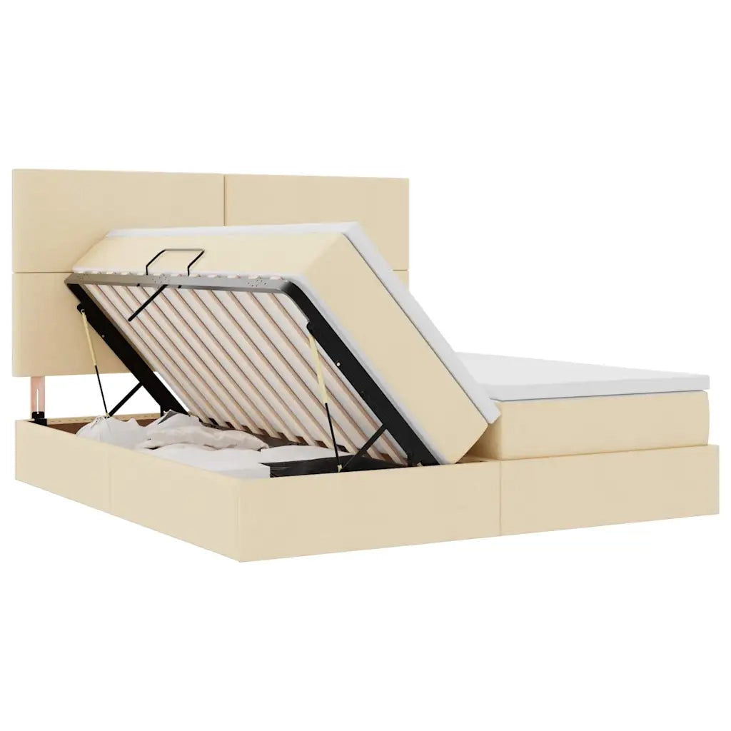 Letto con Contenitore Crema 200 x 200 cm Pelle Sintetica 3372195