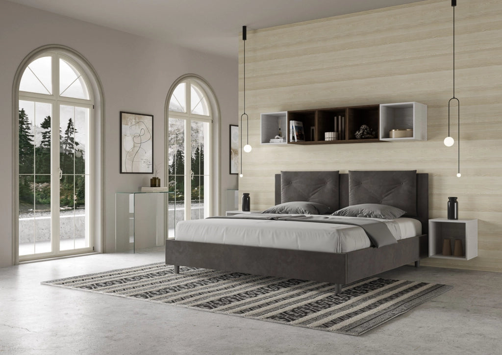BS COM Letto matrimoniale king size contenitore imbottito 190x200 microfibra grigio