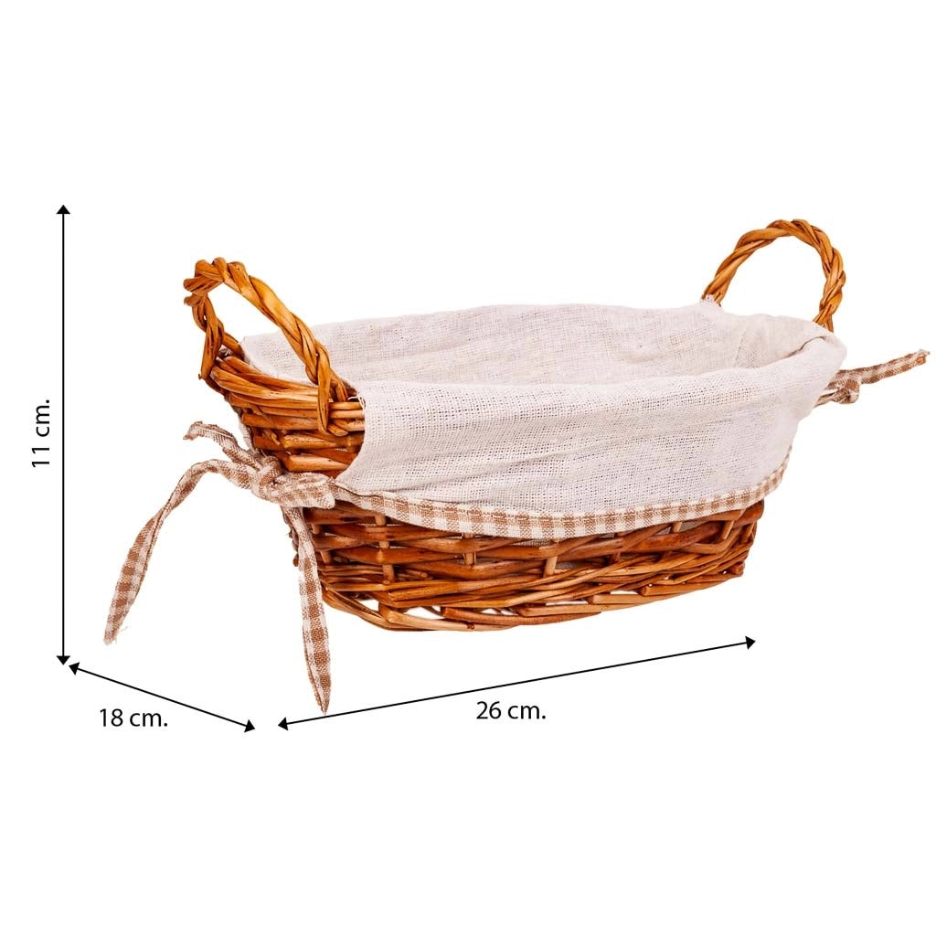 Cestino porta pane in vimini foderato marrone 26x18x11h