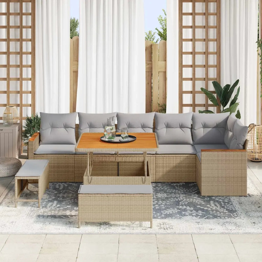 Set Divano da Giardino con cuscino 9 pcs Beige Poly Rattan