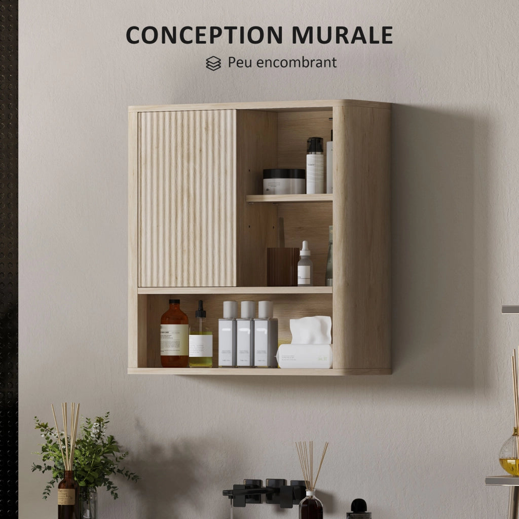 Mobile bagno a parete con ripiani regolabili ¨C Xylo ¨C legno naturale con ante scorrevoli