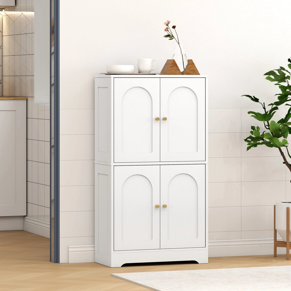 Credenza da Cucina 60x30x110 cm con 2 Armadietti 4 Ante 2 Ripiani Regolabili in Legno Bianco