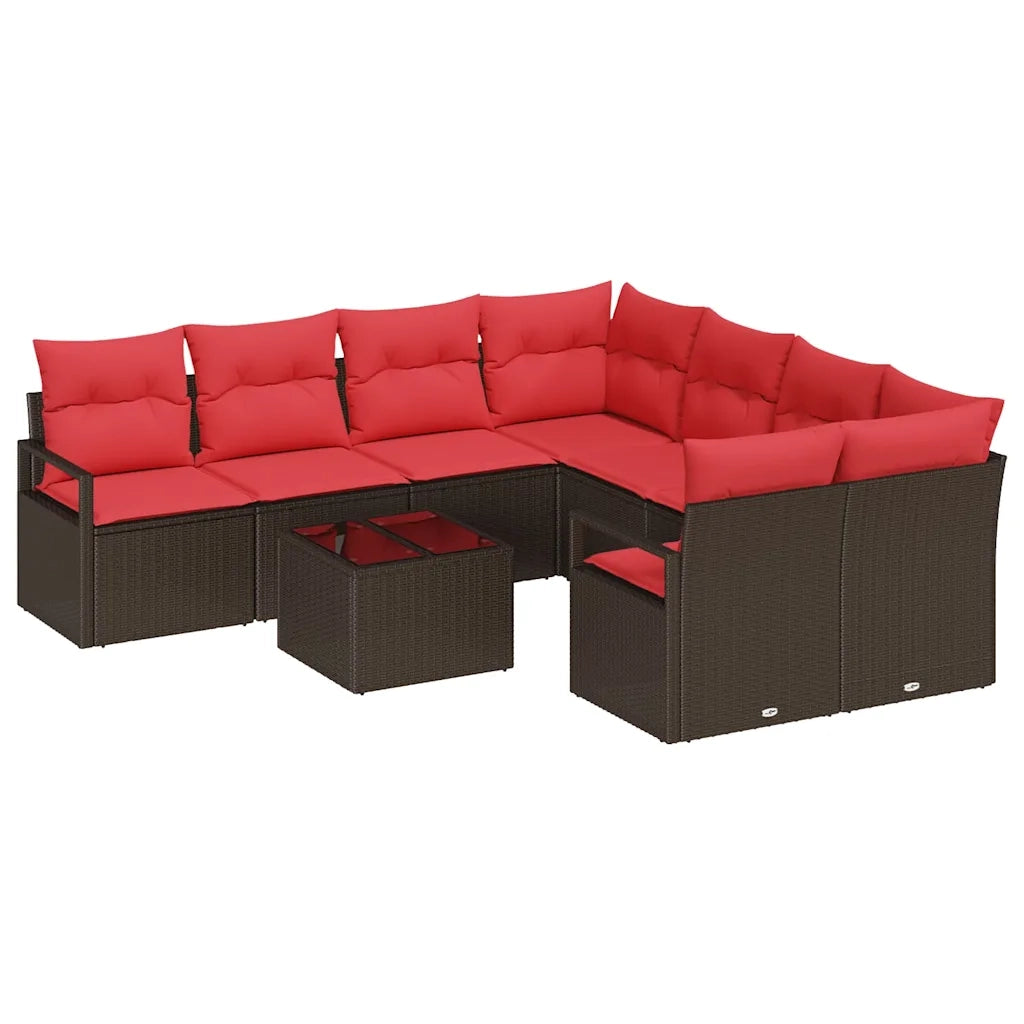 Set di divani con cuscino 9 pcs Marrone e Rosso polyrattan 3346324