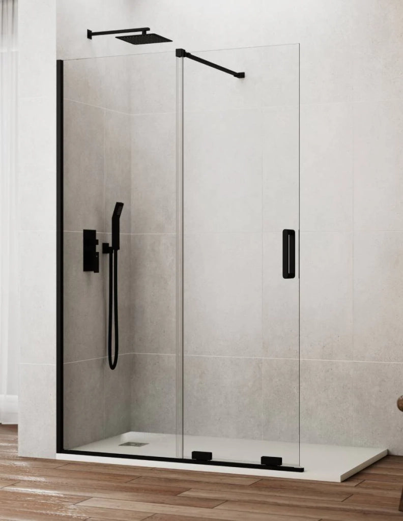 Porta doccia scorrevole 1+1 CIRENE (KENNA) Walk-in 155 cm Profilo Nero