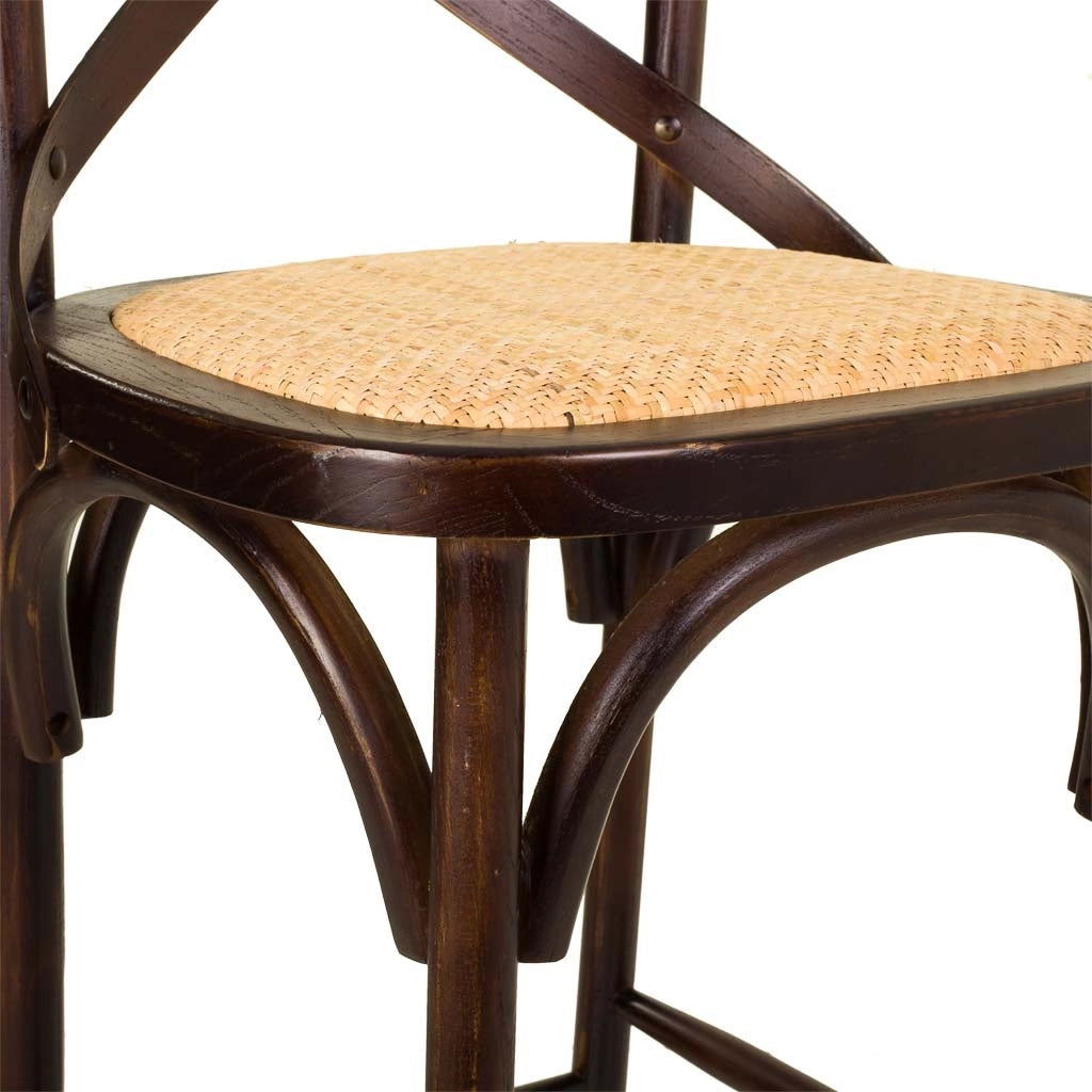 Sgabello in legno e seduta in rattan marrone 45x53x75/116h