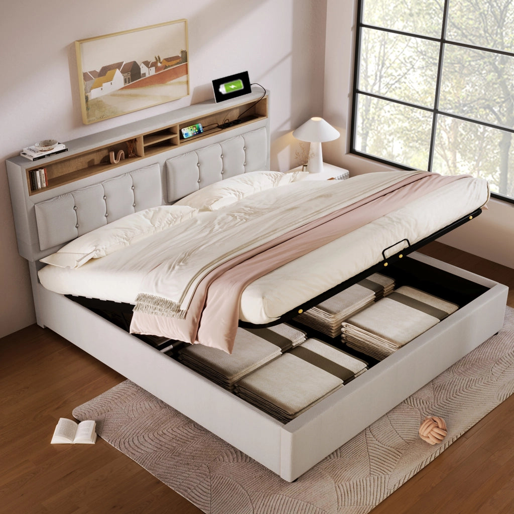 letto imbottito lino beige 160x200 cm