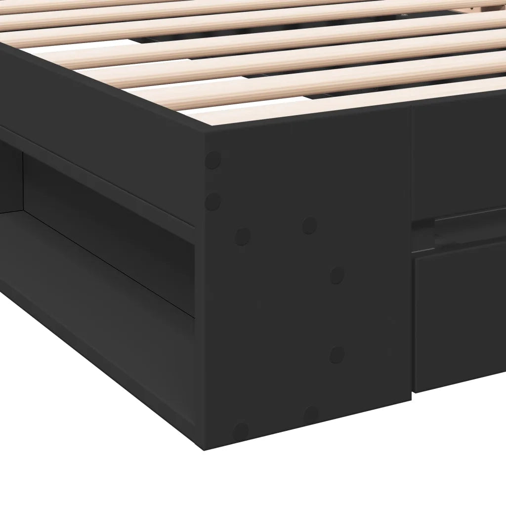 Letto singolo | Letto per adulti | Giroletto con Cassetto Nero 75x190 cm in Legno Multistrato