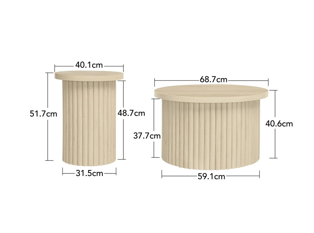 Set 2 Tavolini da Caff¨¨ Rotondi ¨C MINIMAL ¨C Legno Naturale, Design Moderno per Soggiorno
