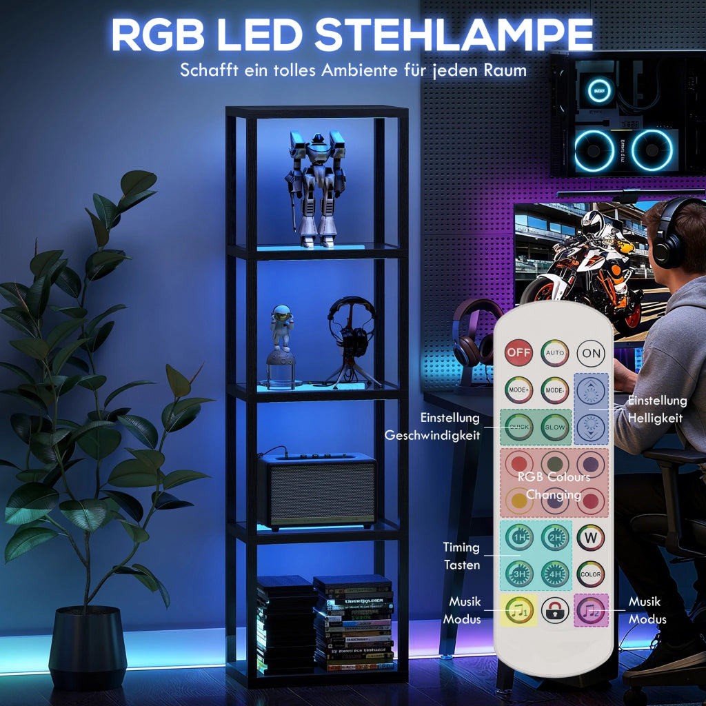 Lampada a LED con scaffali in vetro ¨C zephmum ¨C Nero, 4 ripiani, telecomando