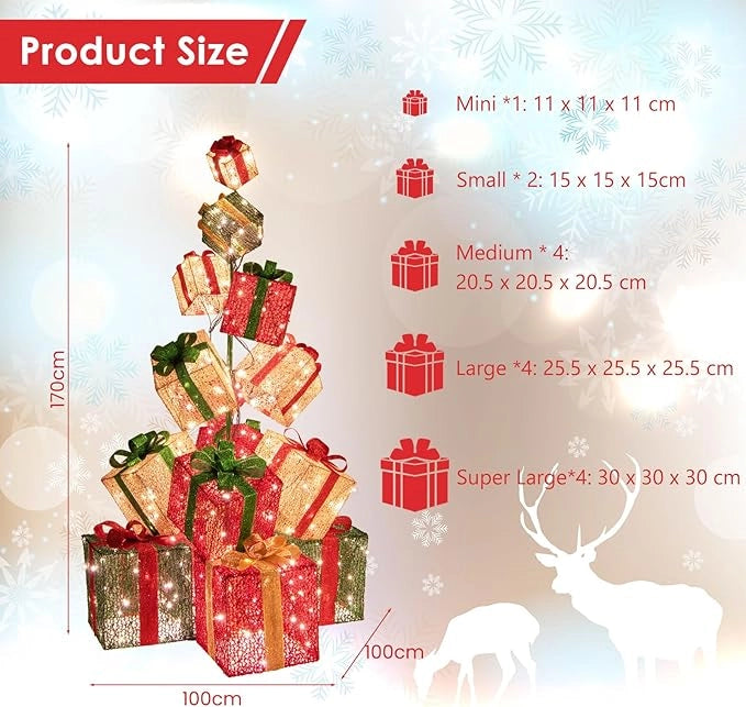 Scatola regalo a LED, 170 cm, impilabile e distribuibile, decorazione natalizia con 450 LED, illuminazione decorativa per interni ed esterni