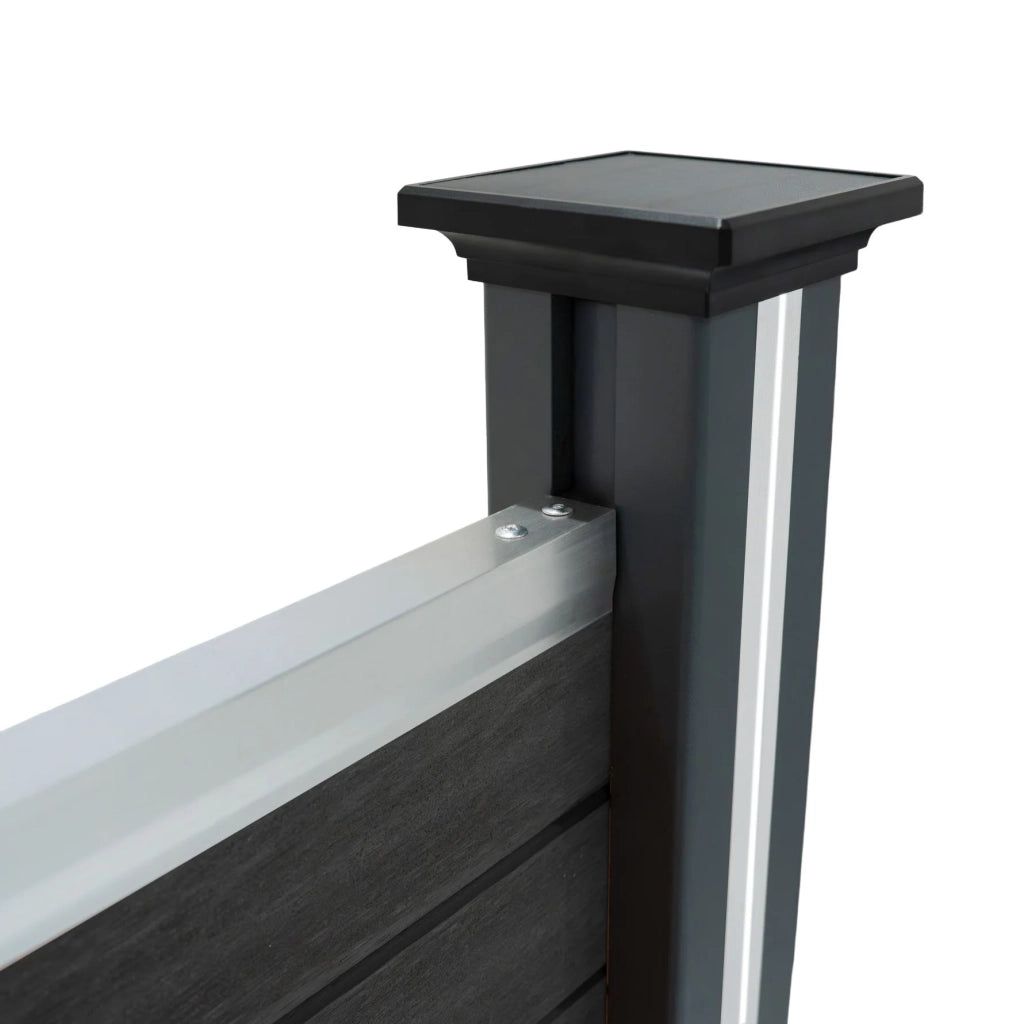 Pannelli Recinzione x4 + 5 Pali Alluminio LED Grigio Doghe PVC 185cm