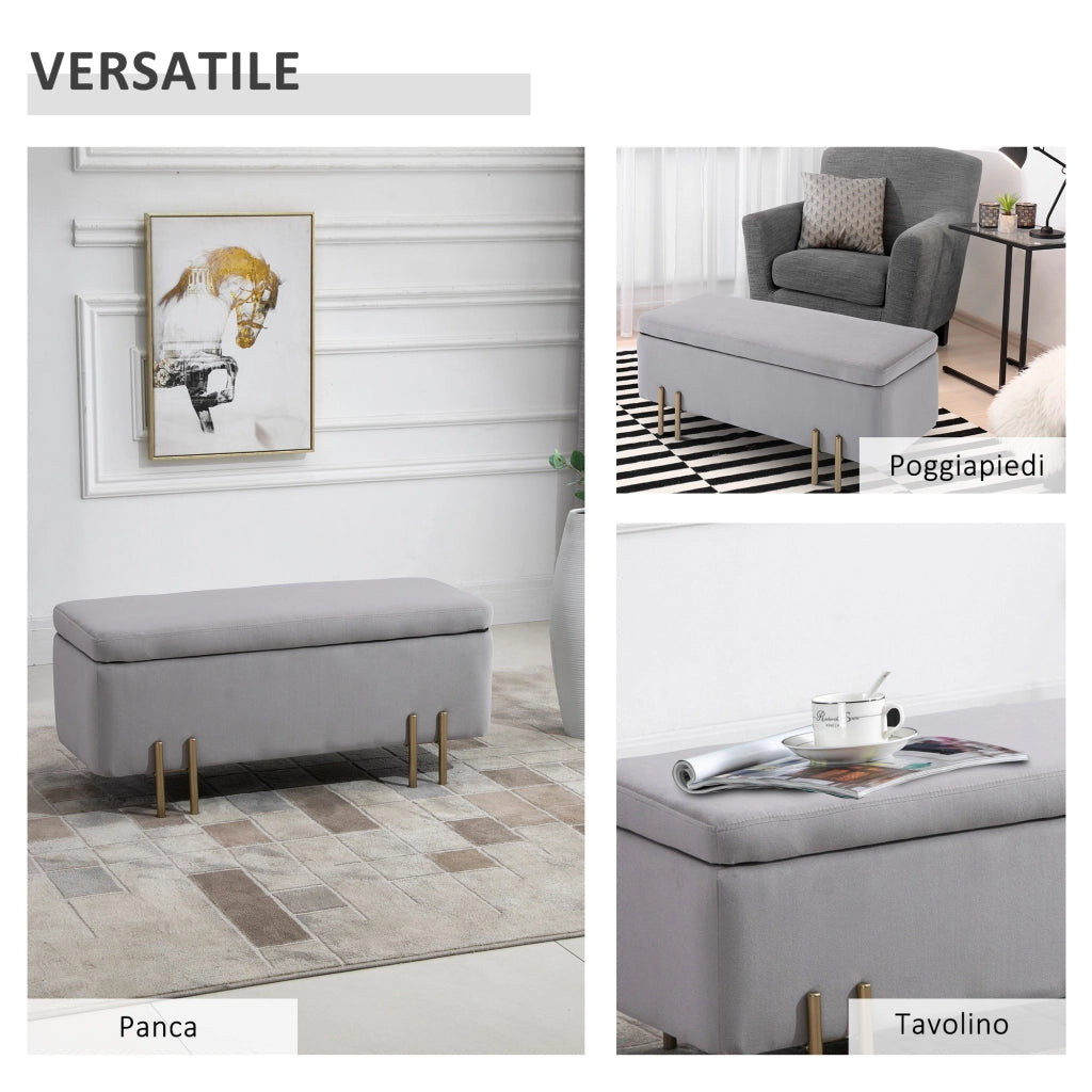 EasyComfort Panca Contenitore Imbottita per Soggiorno e Camera da Letto, 100 x 40 x 42 cm, Grigio