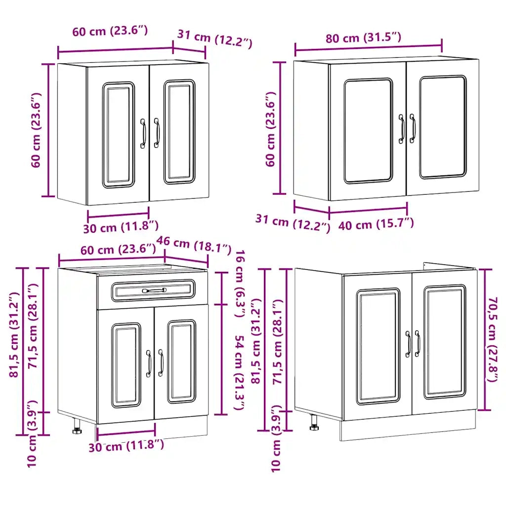Set Mobili da Cucina 4 pz Kalmar Rovere Fumo Legno Multistrato 3314856